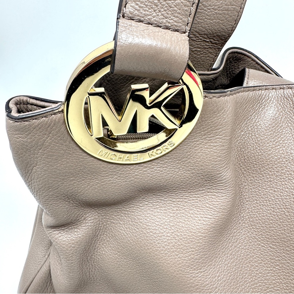 Michael Kors Fulton Large Shoulder Tote Tan Dark Dune Pebbled Leather Bag - Picture 2 of 14